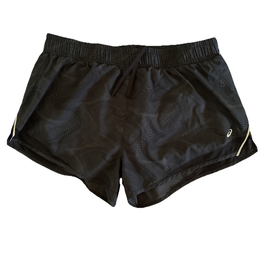 Asics-Black Running Shorts Women's Large Pull On Drawstring W/zip Back Pocket